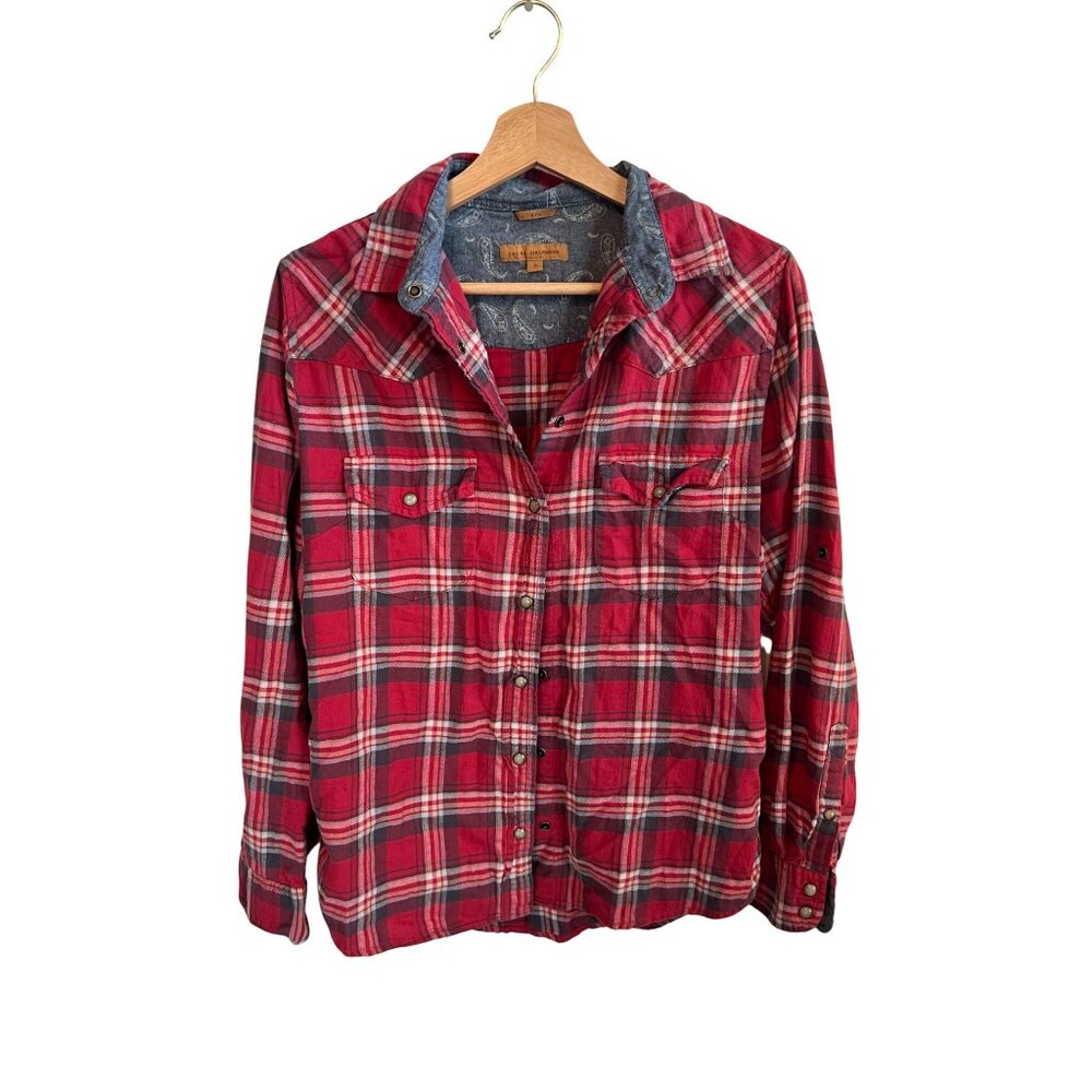 Jacks Girlfriend Red & Blue Plaid Button-Up Shirt Women's Size S 100% Cotton